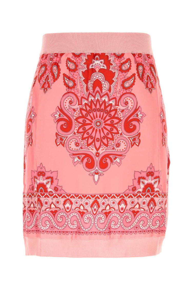 Etro Pink Printed-panel Knitted Skirt In Pink