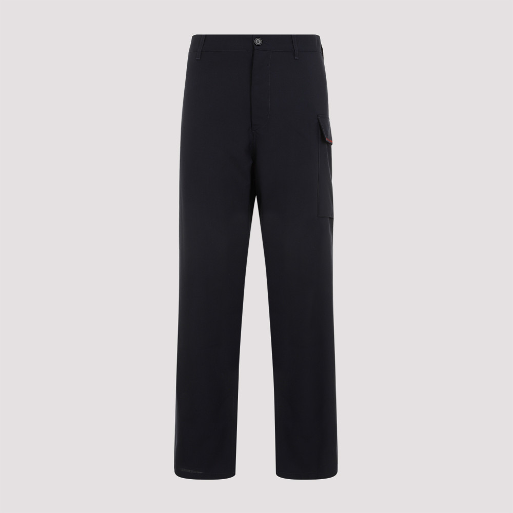 Marni Deep Blue Tropical Wool Trousers With Drawstring Waist In Black