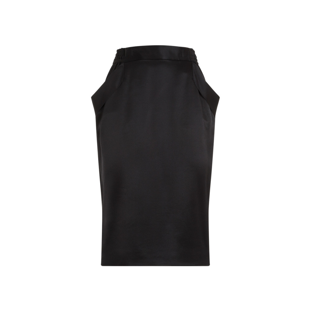 Saint Laurent Pencil Midi Skirt In Silk In Black