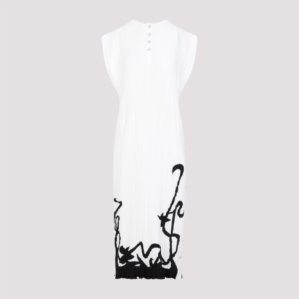 Shop Lanvin Off White Polyester Midi Dress