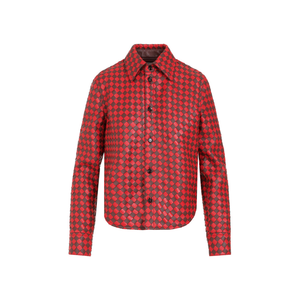 Bottega Veneta Two-tone Intrecciato Leather Shirt In Red