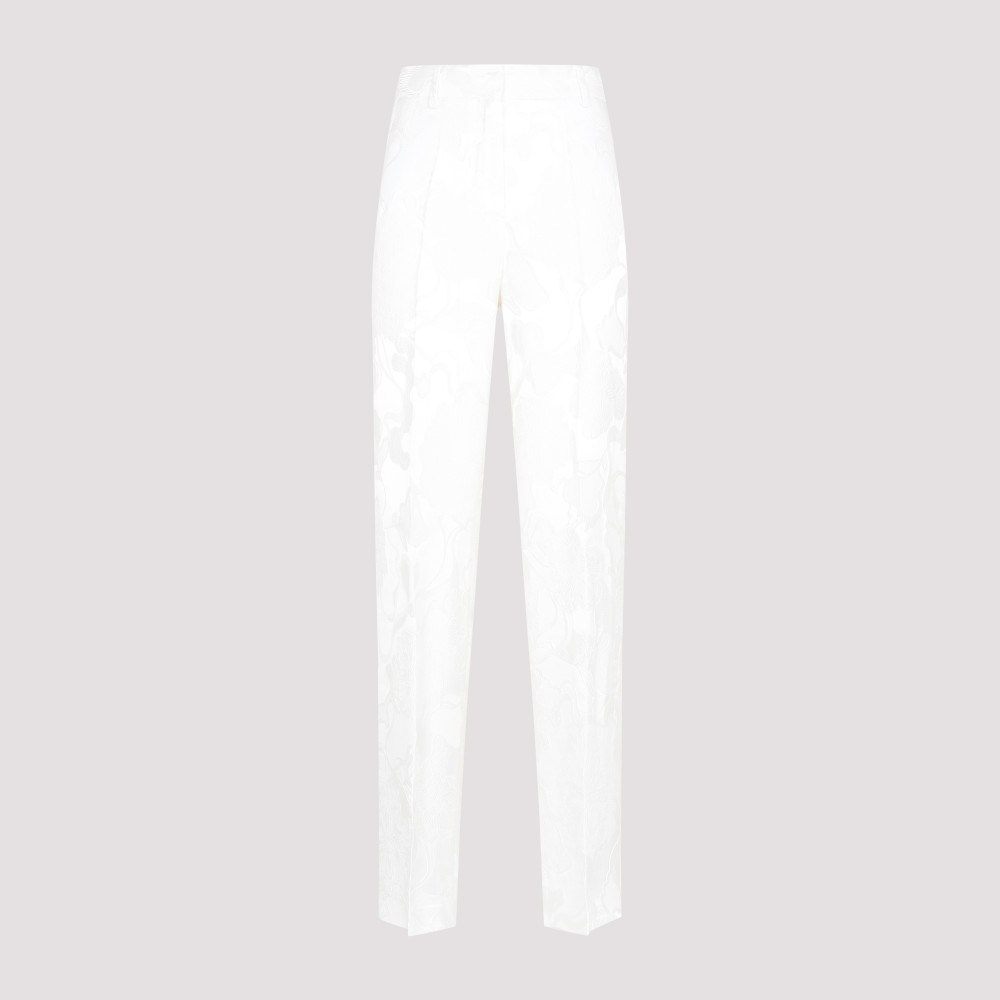 Dries Van Noten Pulley Silk Jacquard Pants In White