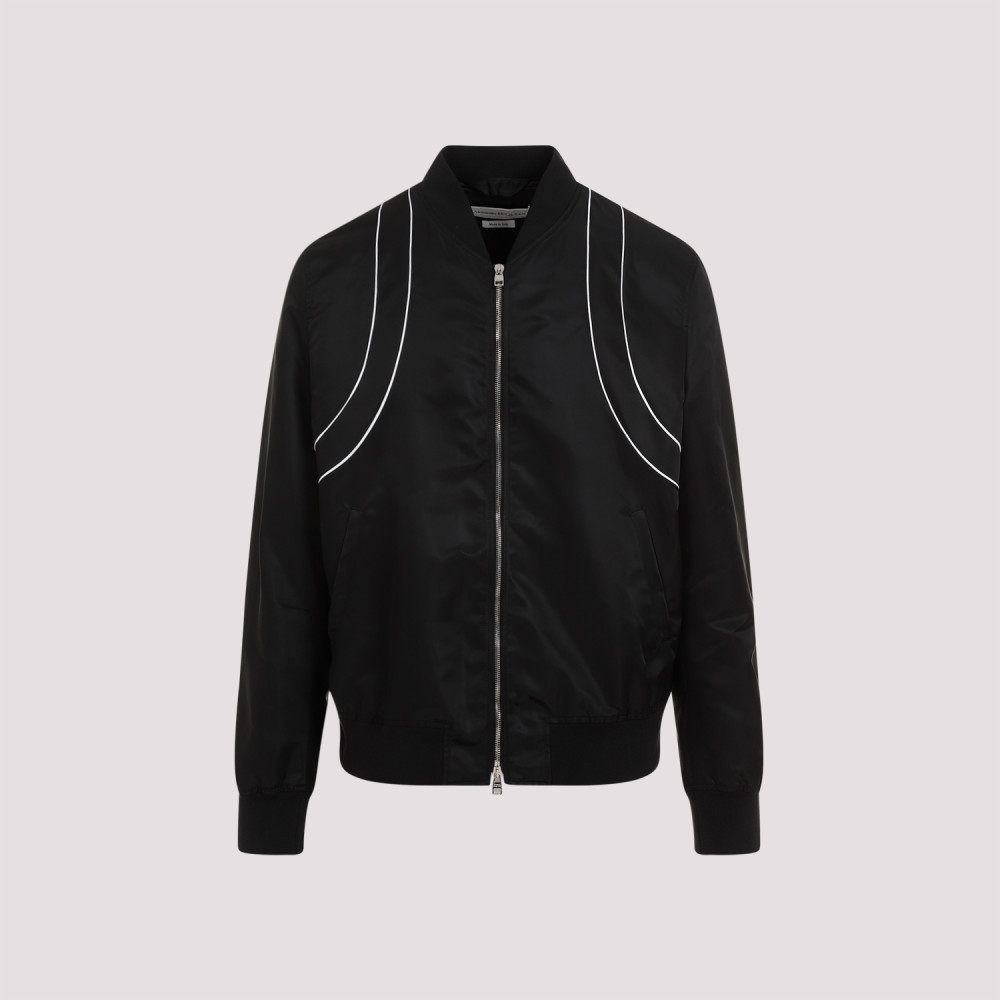 Shop Alexander Mcqueen Black Round Collar Bomber Jacket