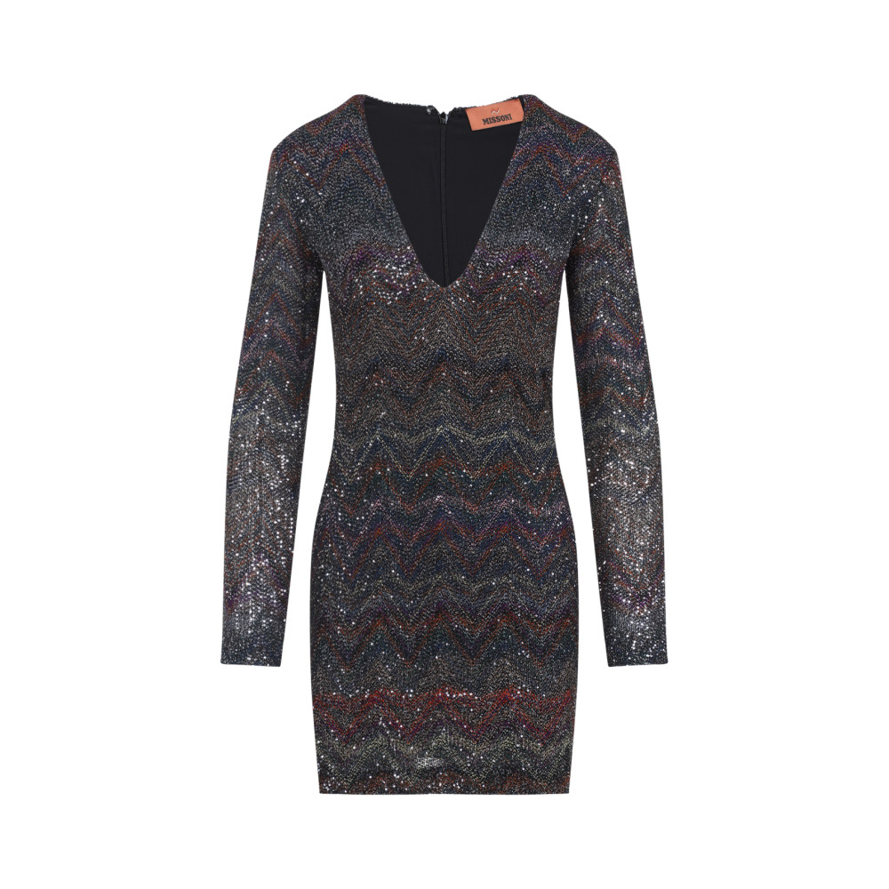 Missoni Fitted Mini Dress With Multicolored Zigzag In Brown