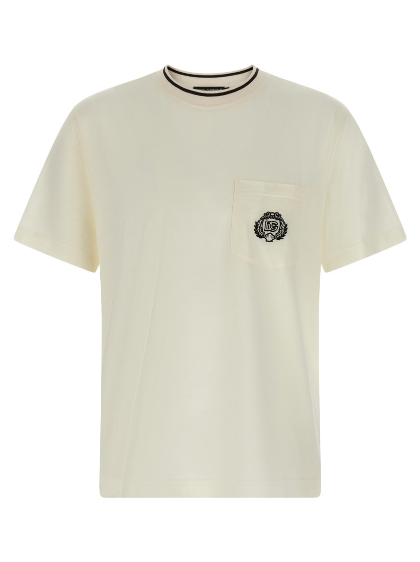 Dolce & Gabbana Pocketed Ribbed Neck T-shirt In Neutral