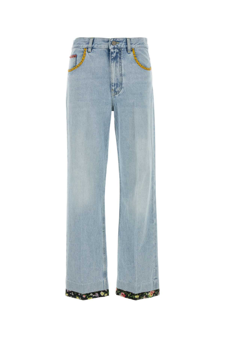 Valentino Garavani Contrast Border Straight Leg Jeans In Blue