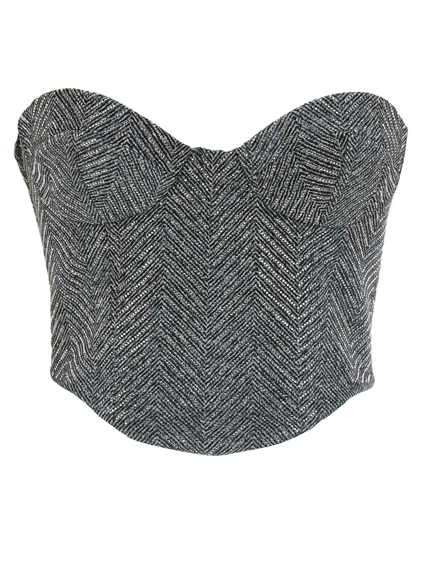 Ermanno Scervino Rhinestone Herringbone Bustier Top In Gray