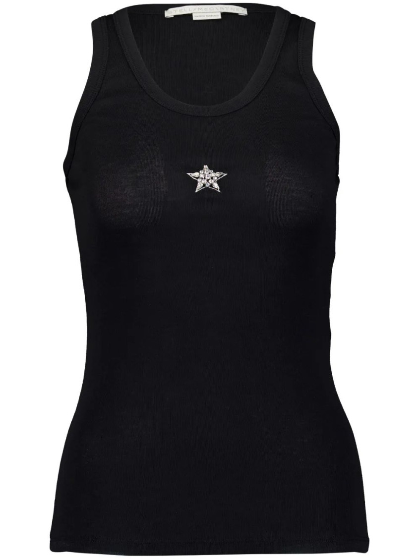 Stella Mccartney Black Crystal Star Tank Top In Multi