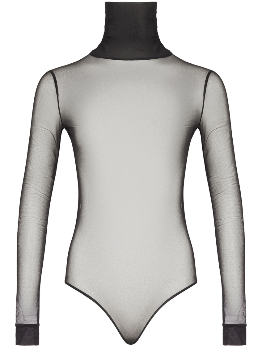 Maison Margiela Transparent Bodysuit With High Neck And Long Sleeves In Black