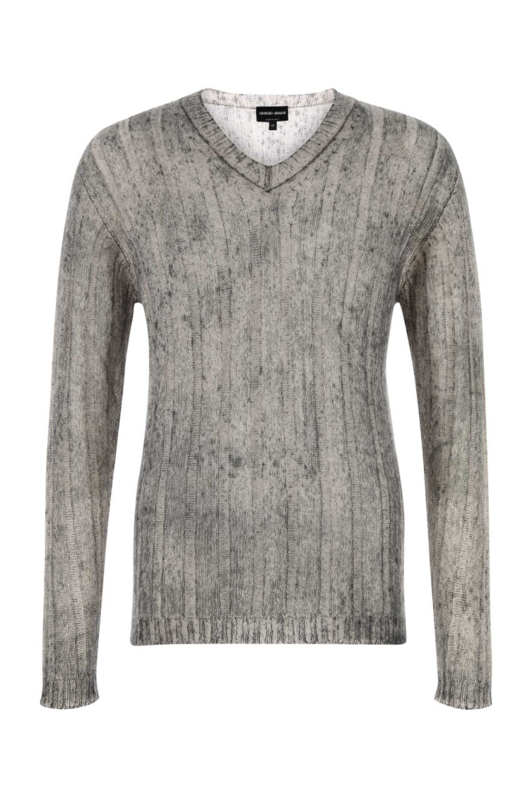 Giorgio Armani Melange Grey Mohair Blend Sweater In Gray