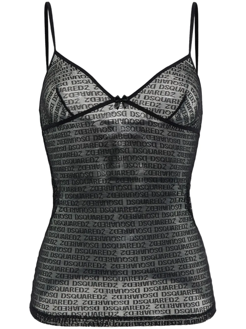 Dsquared2 Logo-jacquard Mesh Top In Black
