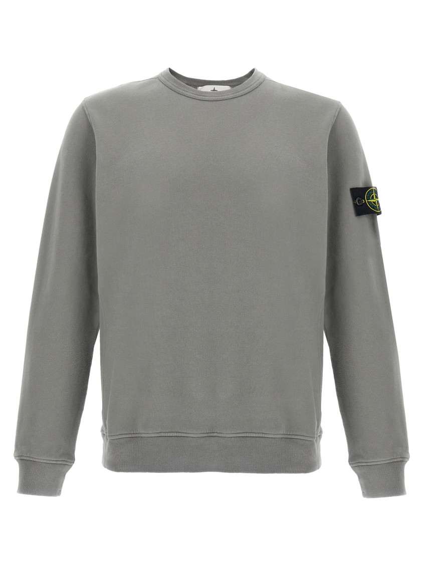 Stone Island Crewneck Cotton Sweatshirt With Compass Logo In Gray