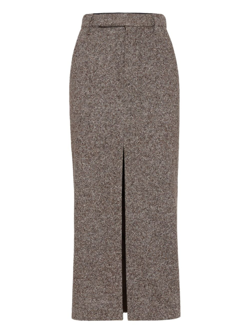 Brunello Cucinelli High-waisted Houndstooth Midi Skirt In Gray