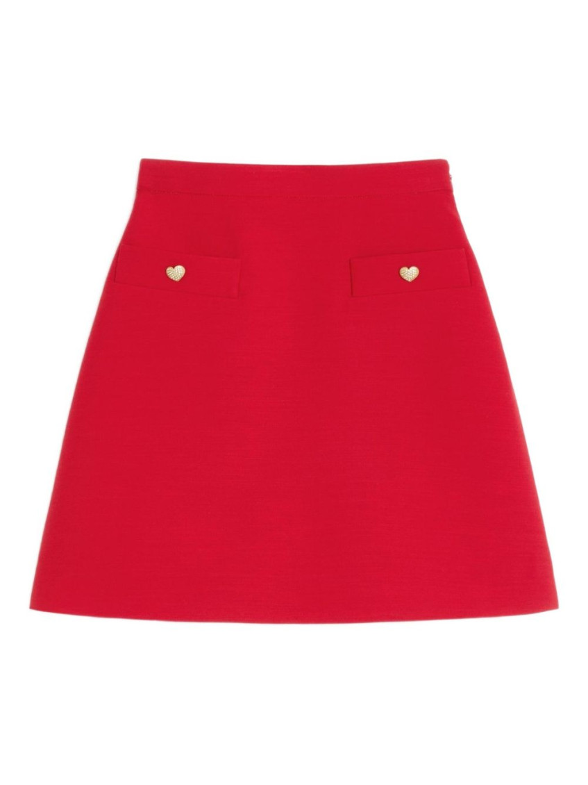 Valentino Button-embellished Wool And Silk-blend Mini Skirt In Red