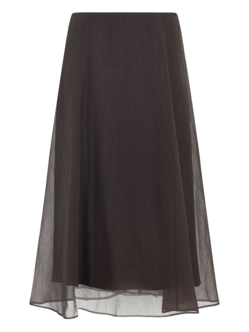 Brunello Cucinelli Dark Brown Silk Skirt In Black