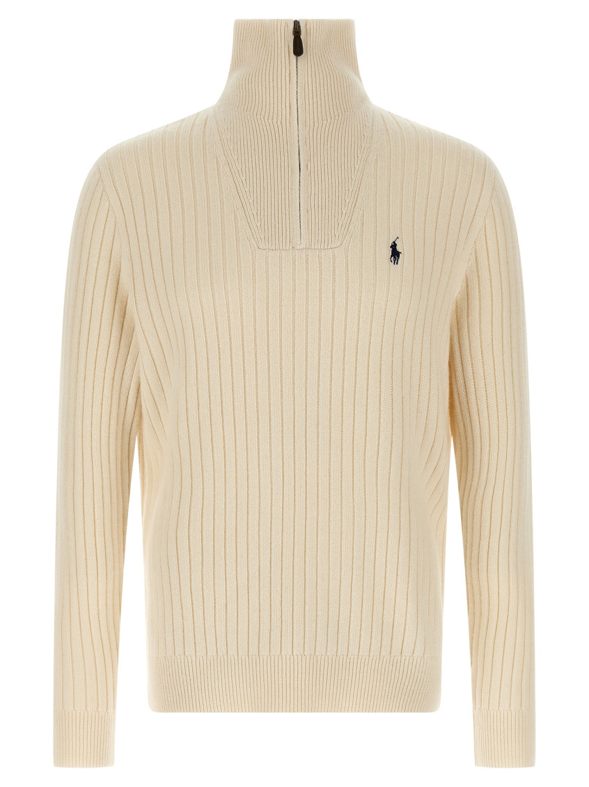 Ralph Lauren White Half Zip Sweater In Neutral