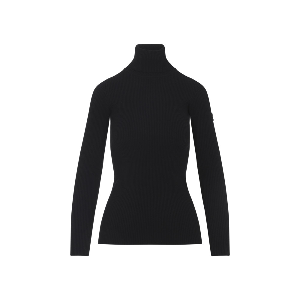 Yves Salomon Ribbed Black Wool And Cashmere Turtleneck Sweater In Black