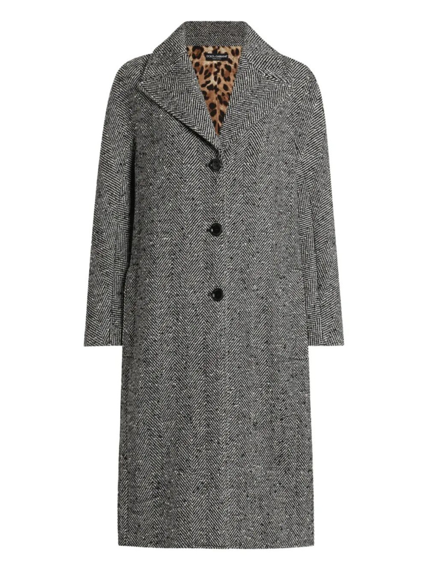 Dolce & Gabbana Long Chevron Coat Clothing In Gray