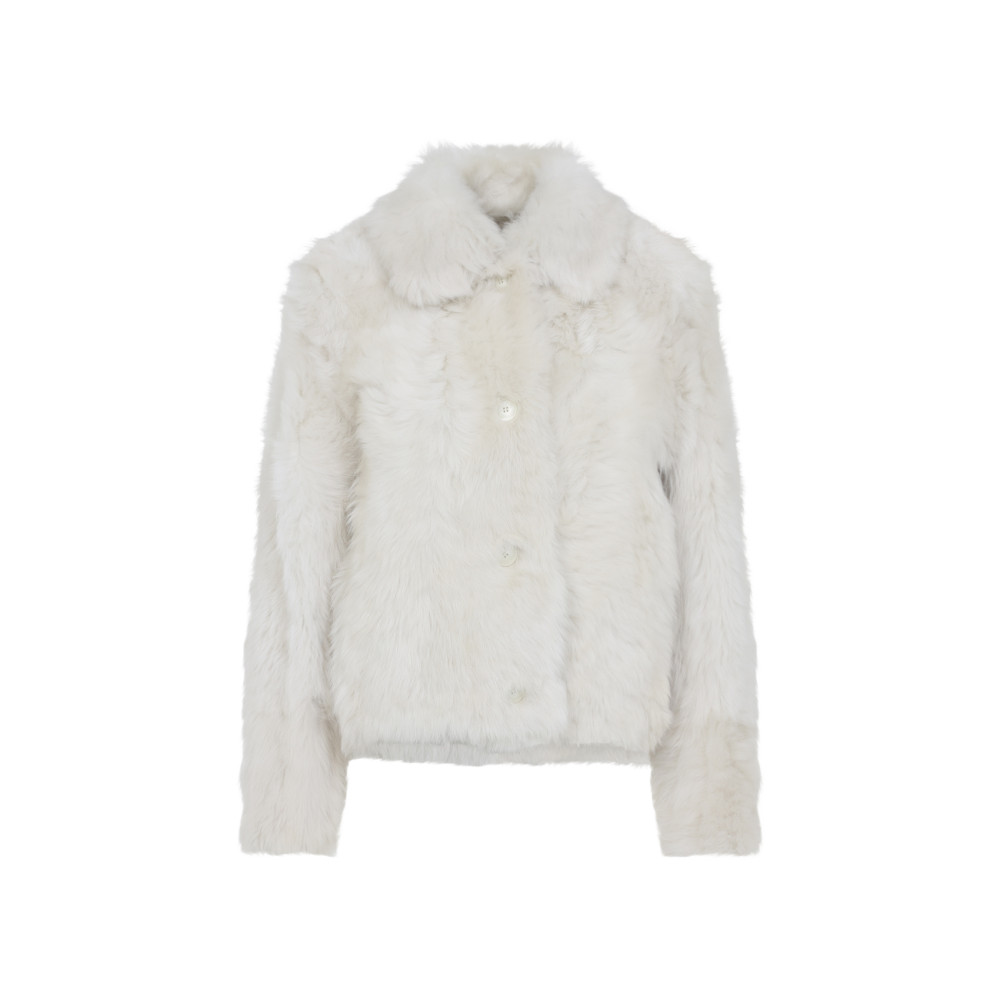 Yves Salomon Meringue White Lamb Fur Jacket With Pointed Collar In White