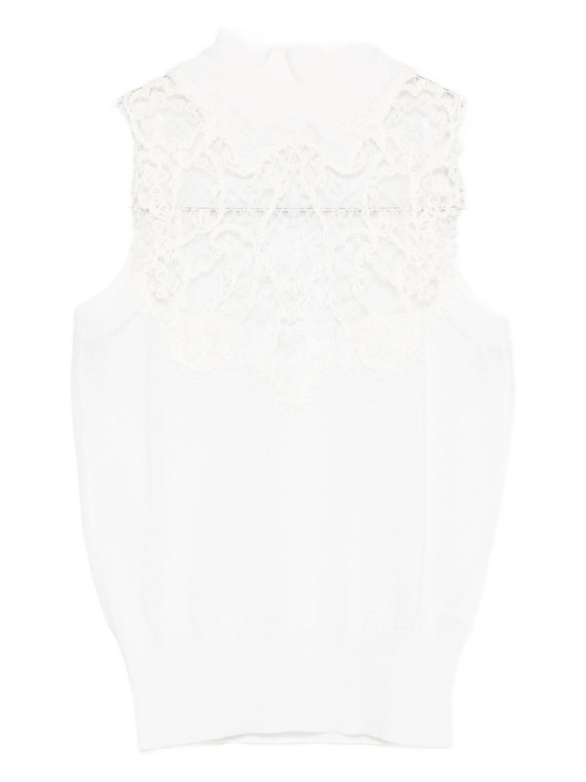 Ermanno Scervino White Lace-insert High-neck Top In White