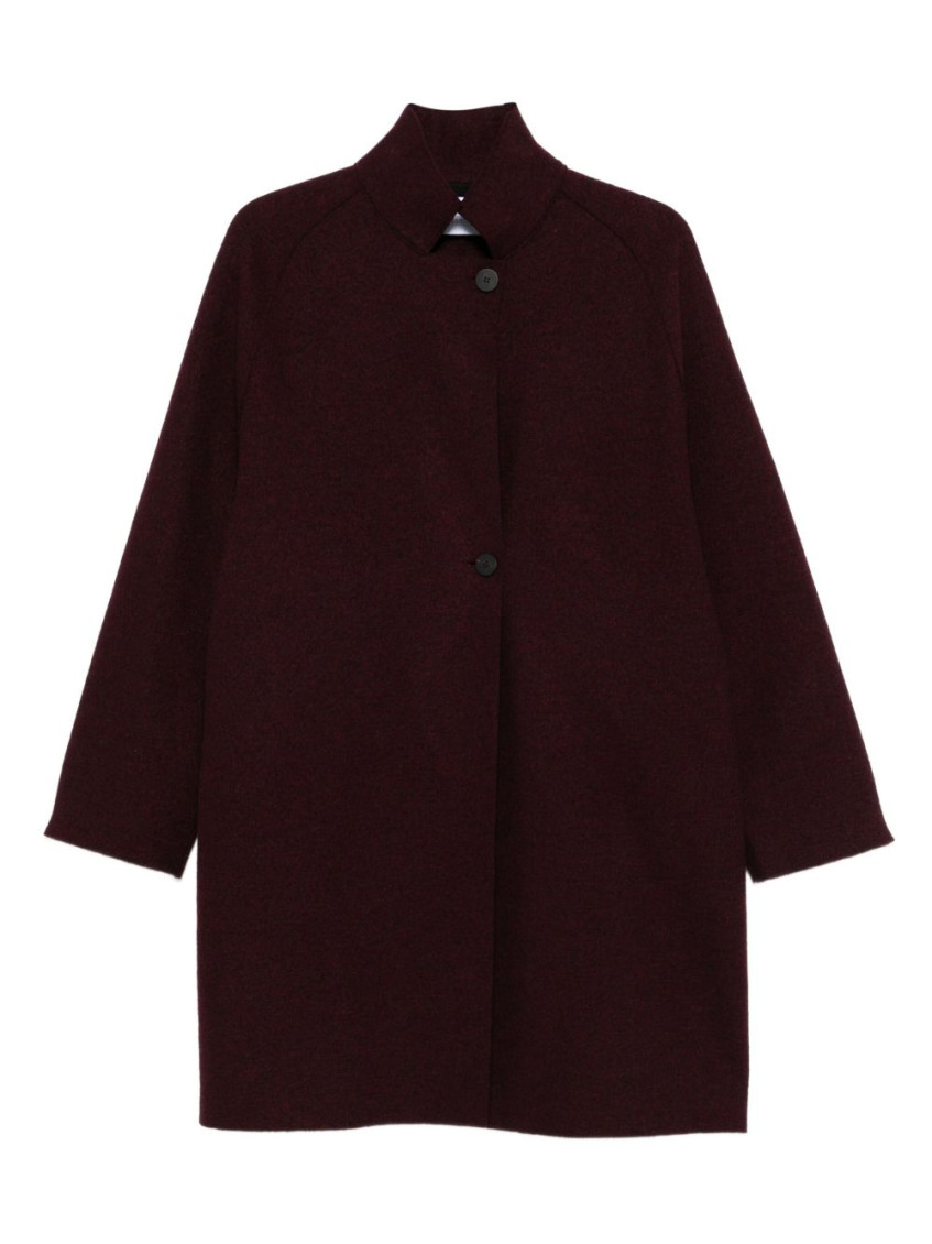 Harris Wharf London Wool Coat With High Neck And Raglan Sleeves In Burgundy