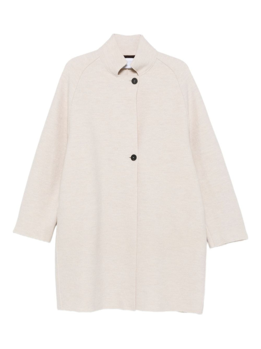 Harris Wharf London Wool High Neck Coat With Side Pockets In Neutral