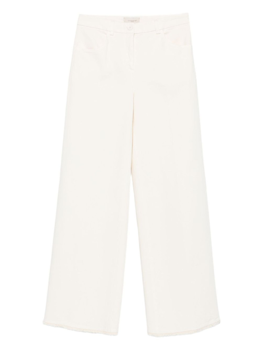 Via Masini 80 Off White Cotton Wide-leg Trousers In White