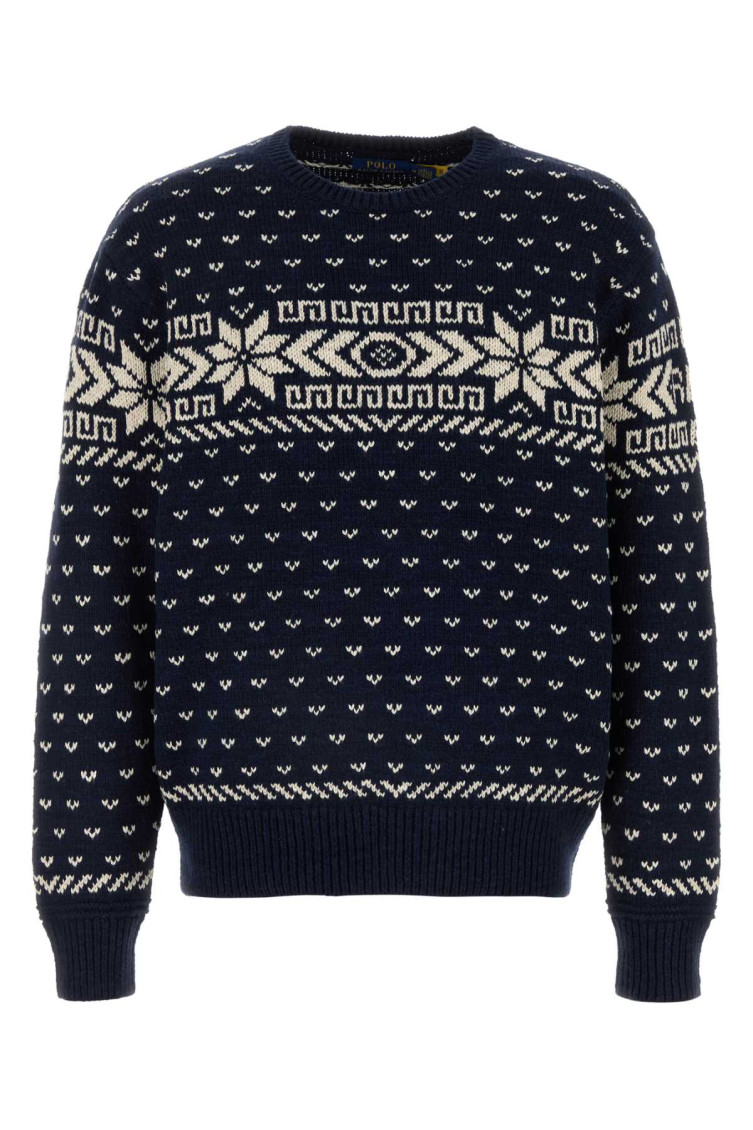 Polo Ralph Lauren Snowflake Cotton-cashmere Sweater In Navy Blue