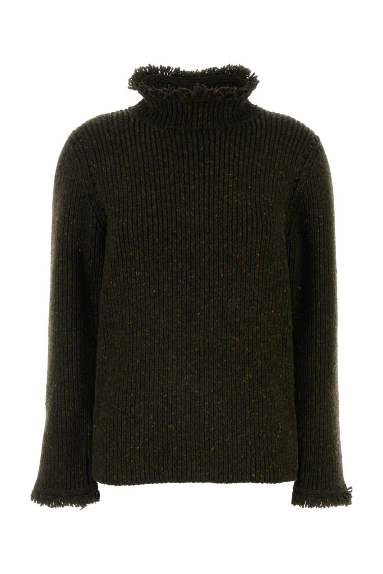 Burberry Fringe Sweater With T In Dark Green