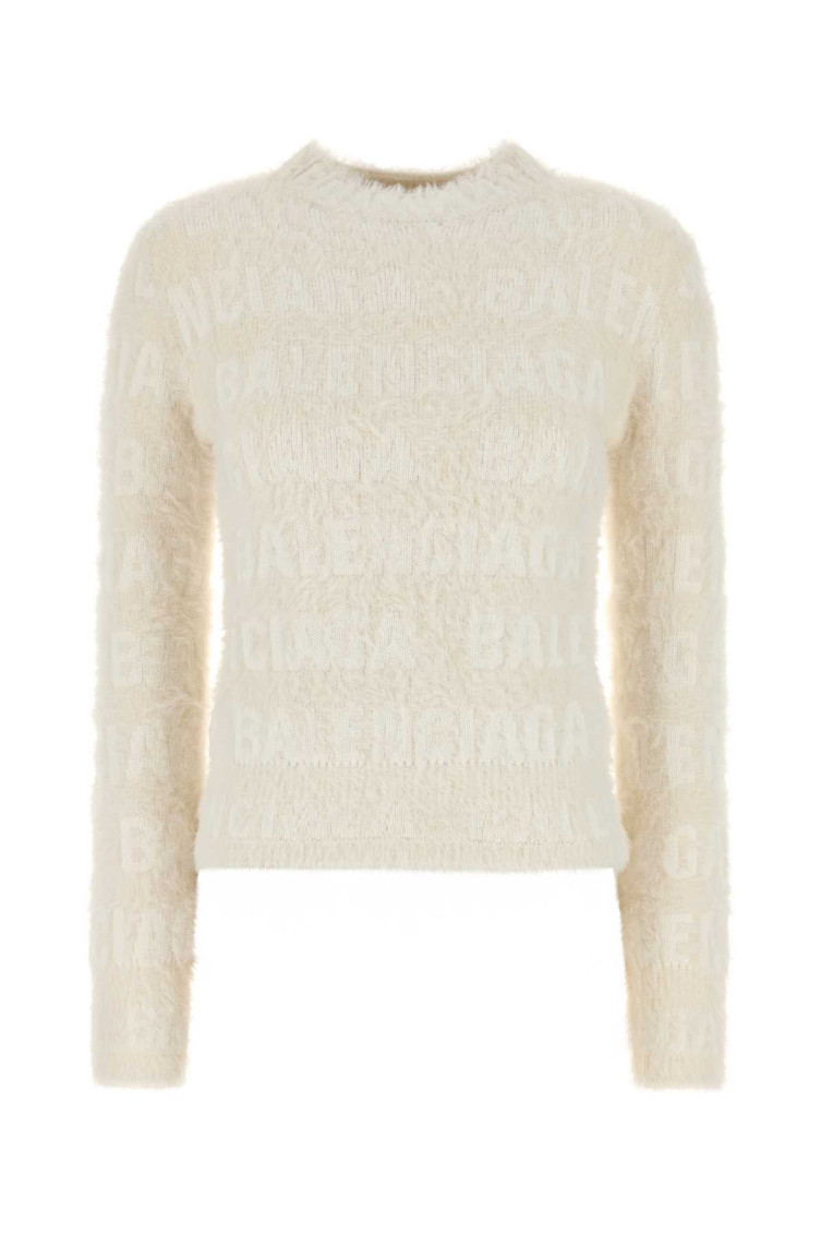 Balenciaga Off-white Allover Furry Fitted Sweater In Off White