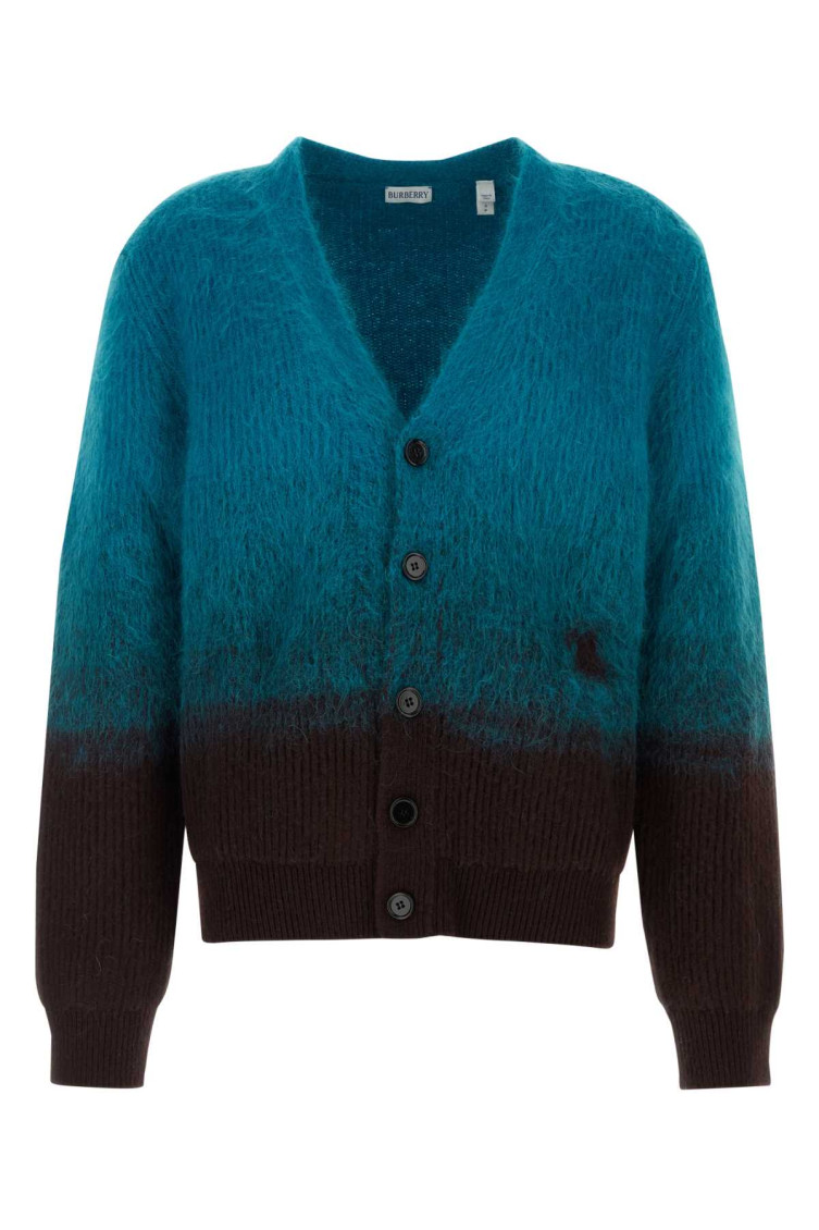 Shop Burberry Blue Wool Cardigan