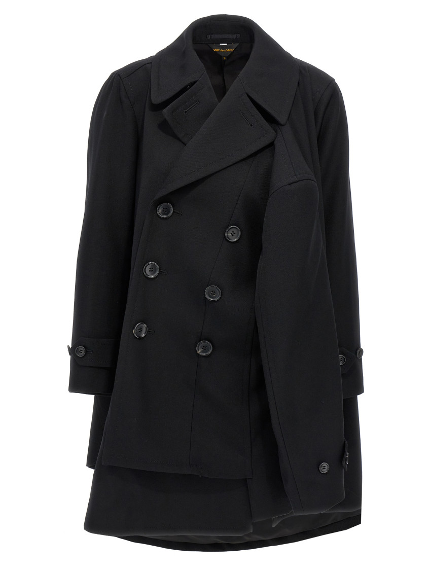 Shop Comme Des Garçons Black Double-breasted Coat 4 Sleeves