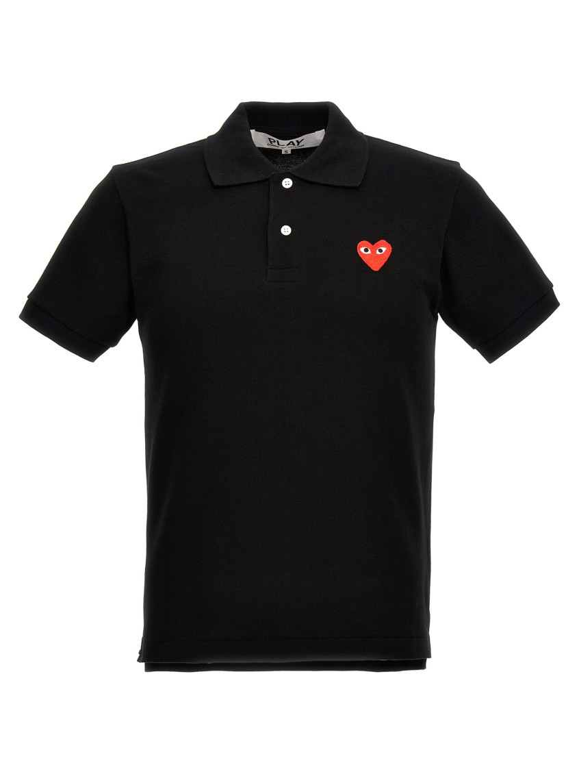 Comme Des Garçons Heart Logo Slim Fit Polo In Black