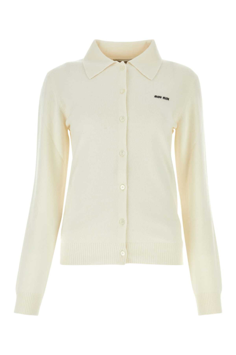 Shop Miu Miu Ivory Cashmere Cardigan In Off White