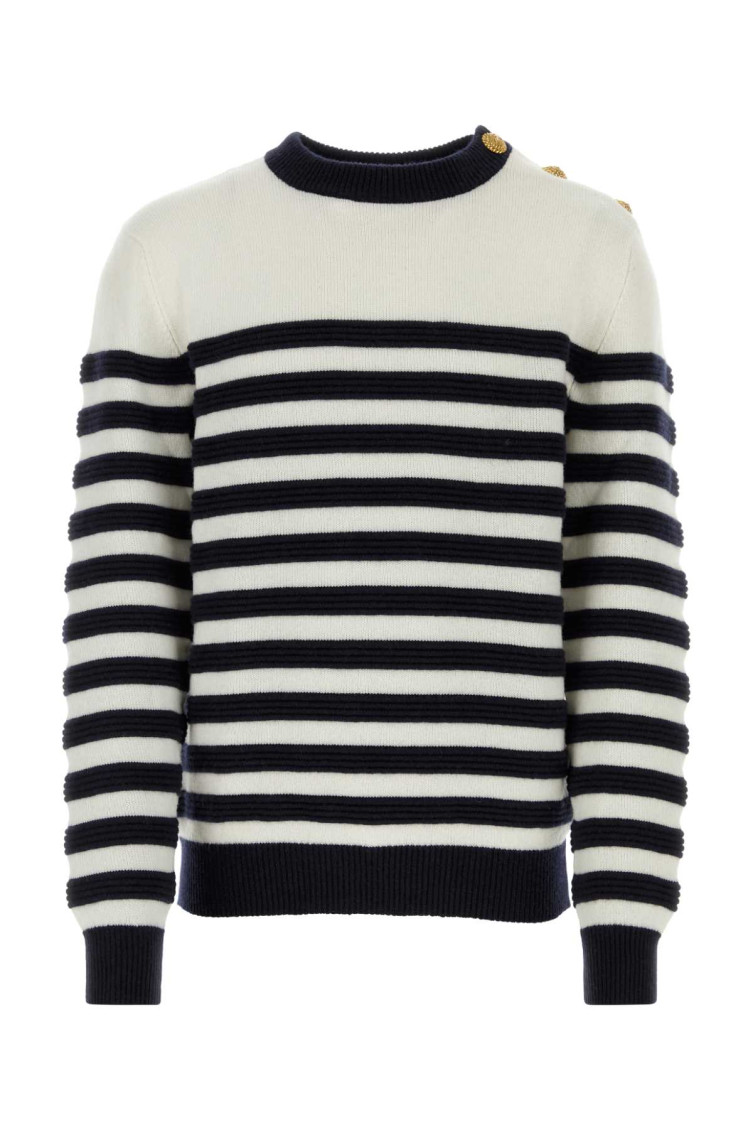 Balmain Embossed Monogram Striped Sweater In Blackwhite