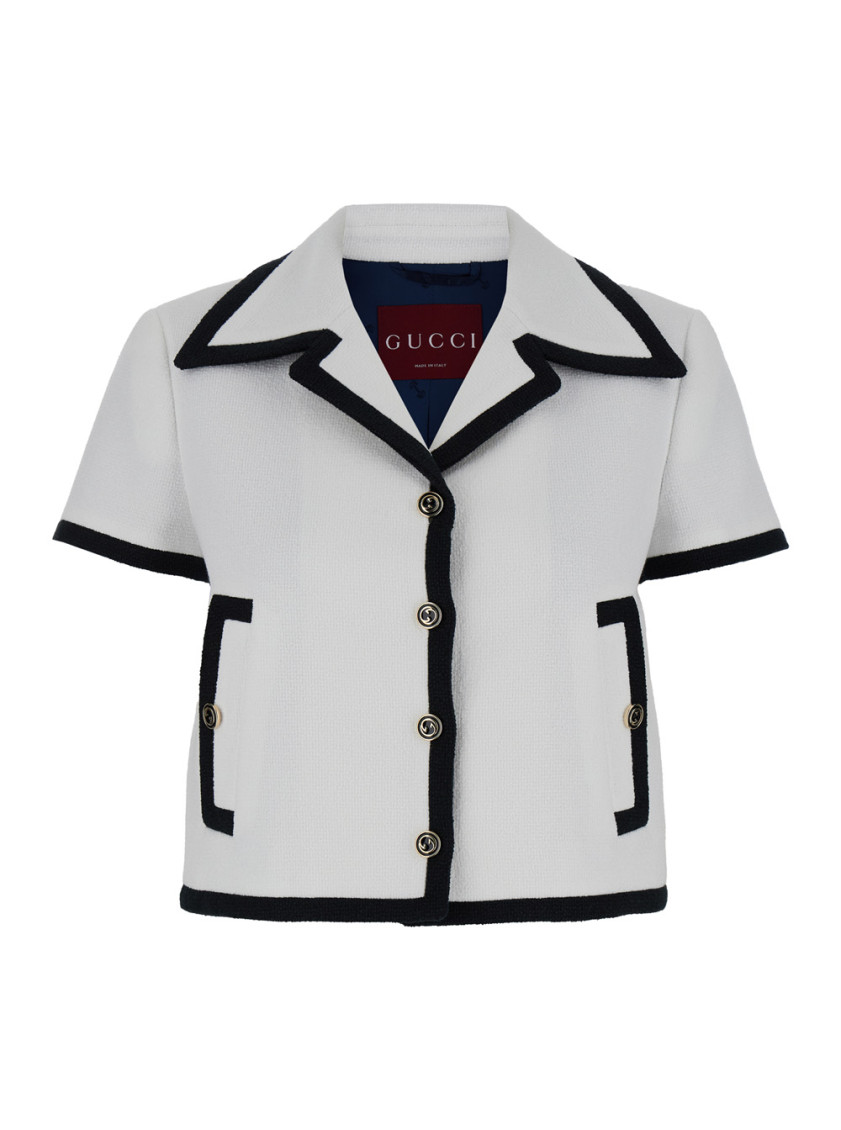 Gucci White Jacket With Short Sleeves In Tweed Woman In White