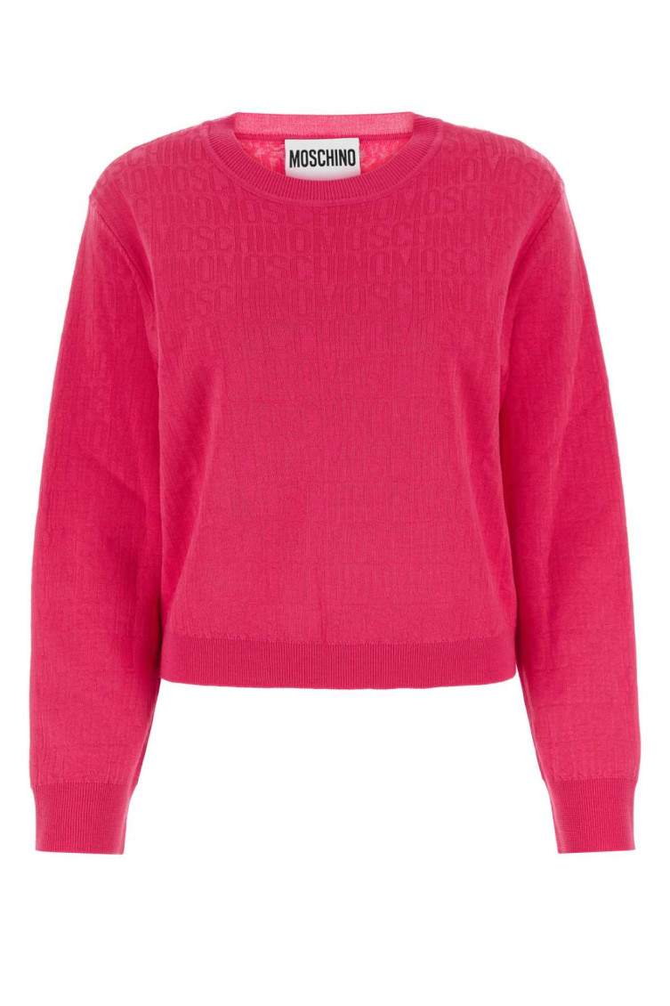 Moschino Logo Jacquard Knit Wool Blend Sweater In Fuchsia