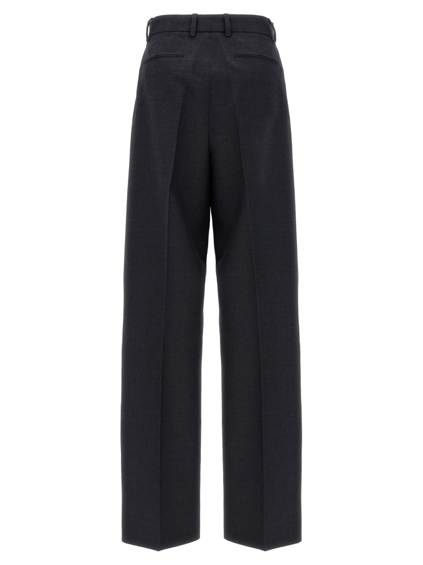 パンツ GUCCI DARK GREY WOOL WIDE TROUSERS Gucci Grey Logo embroidery Wool pants for Women Online USA