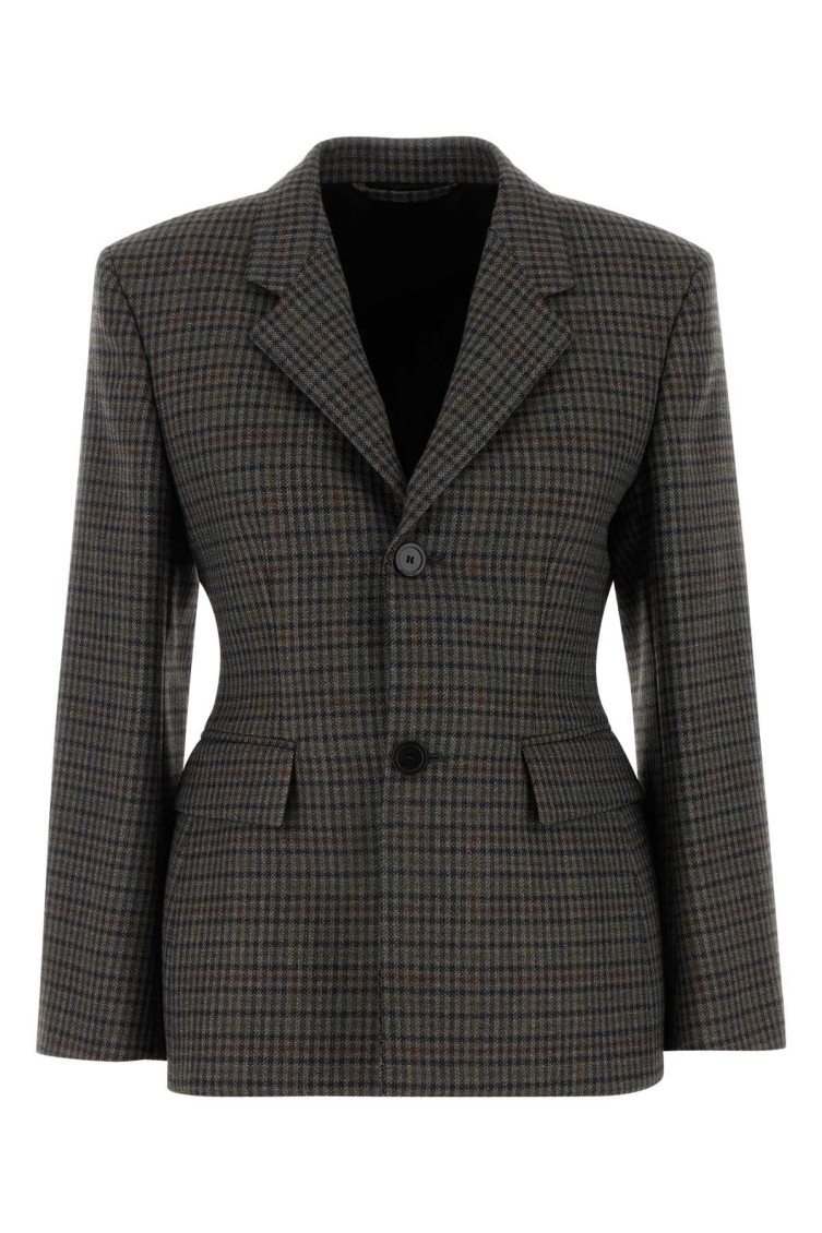 Balenciaga Checked Padded Wool Blazer In Multicolor