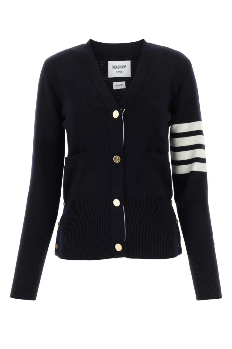 Thom Browne 4-bar Stripes Cashmere Cardigan In Dark Blue