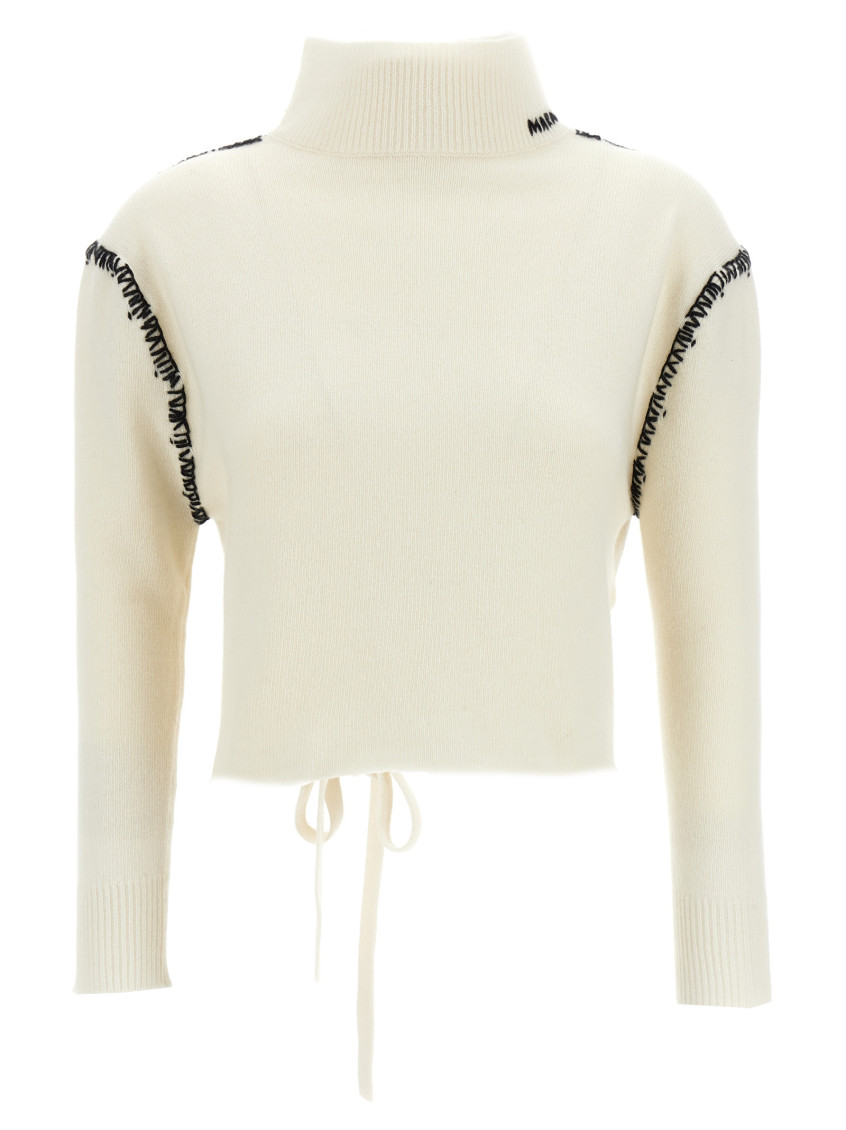 Marni Off-white Wool Cashmere Wrap Sweater In Blackwhite