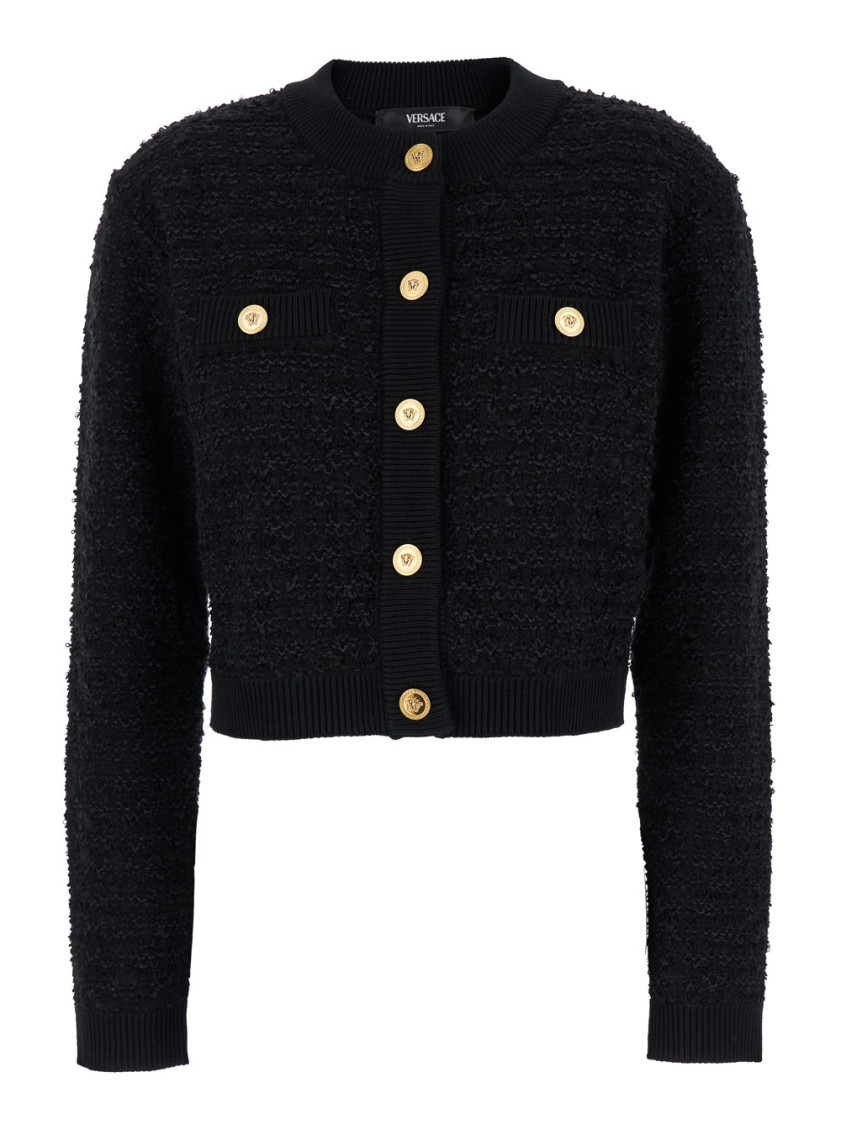 Shop Versace Black Wool Cardigan