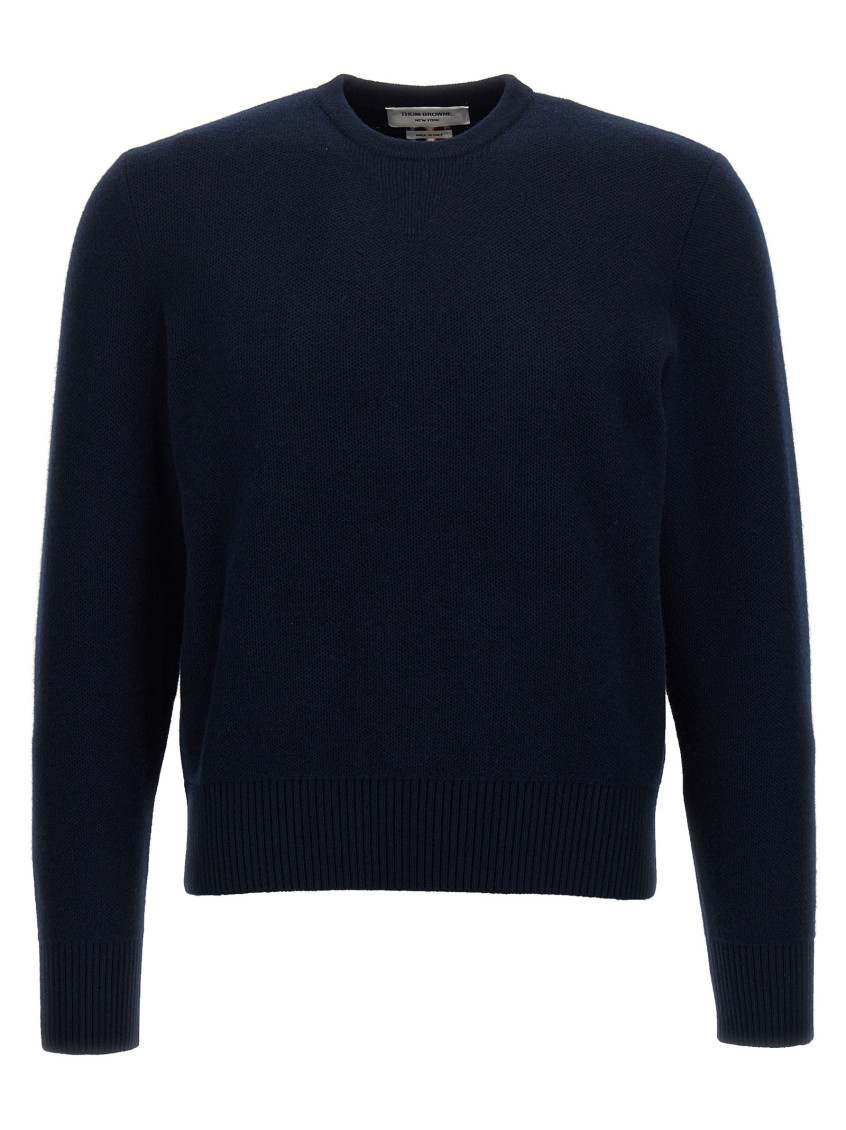 Thom Browne Wool Piqué Crewneck Pullover In Dark Blue