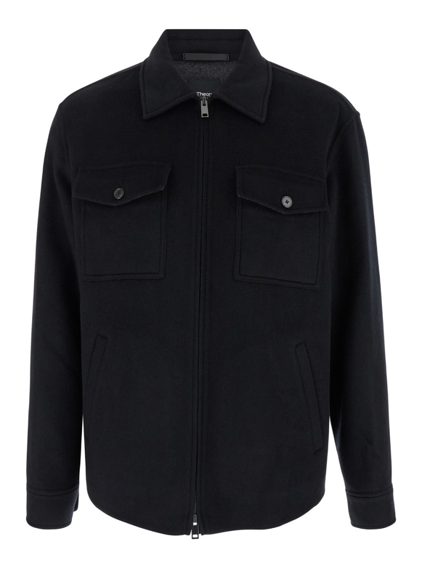 Theory Black Jacket With Collar And Zip Closure In Black