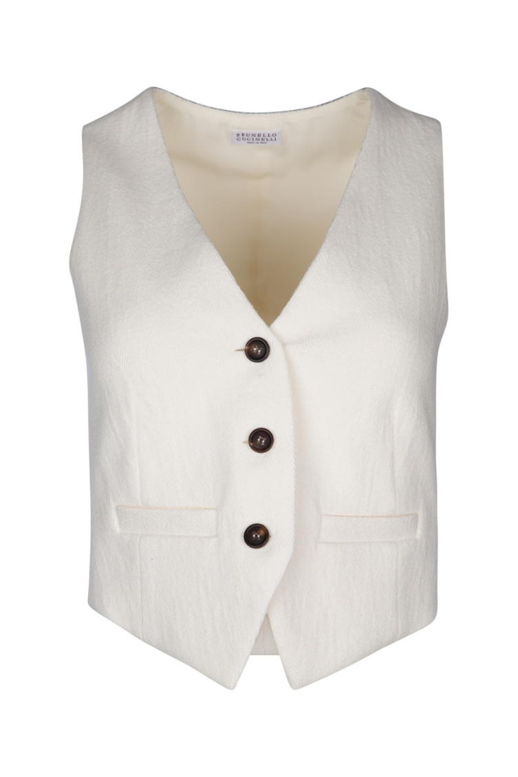 BRUNELLO CUCINELLI WHITE V NECK VEST