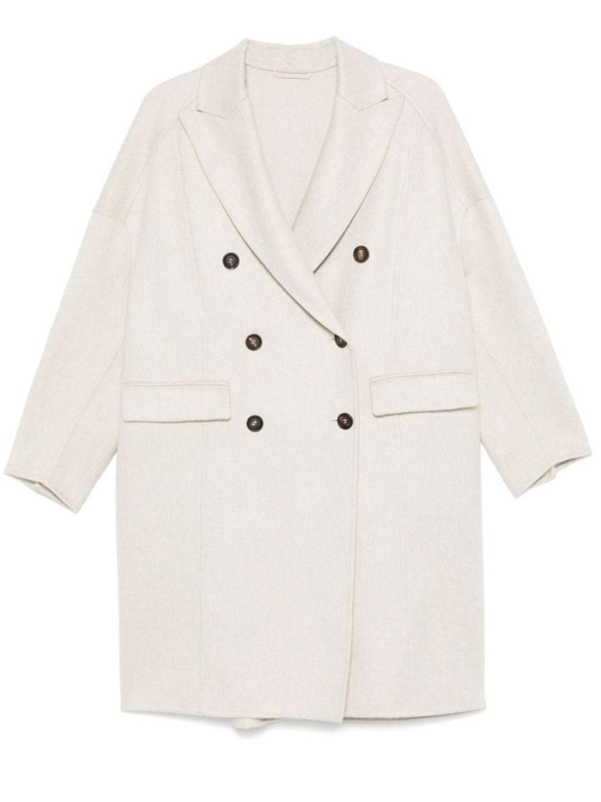 Brunello Cucinelli Peak Lapels Cashmere Coat In Grey