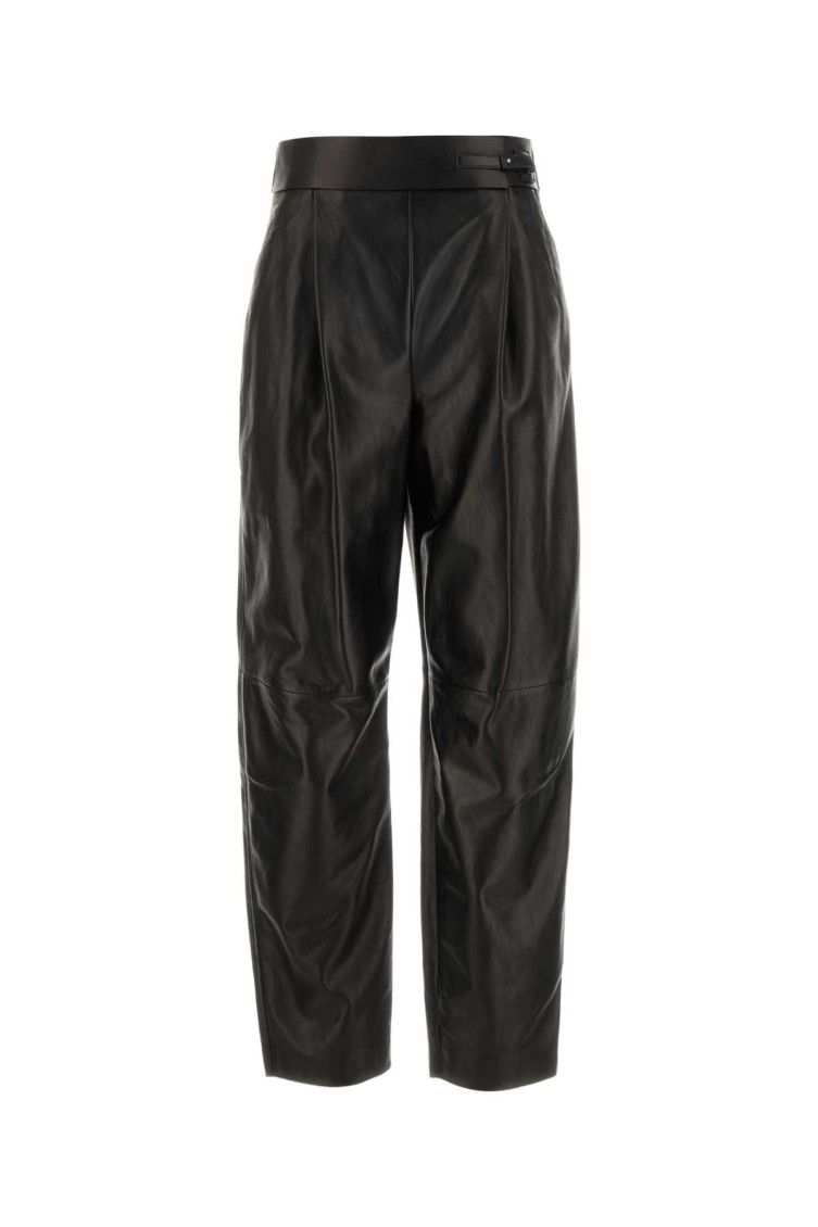 Giorgio Armani Black Leather Pant In Black