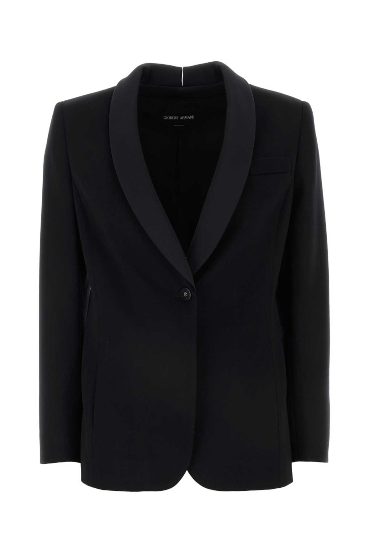 Giorgio Armani Wool Blazer With Shawl Lapel And Chest Pocket In Black
