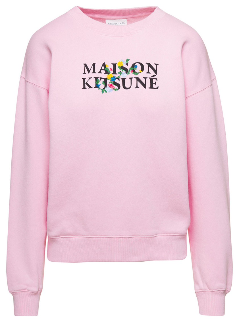 Shop Maison Kitsuné Pink Crewneck Sweatshirt In Light Pink