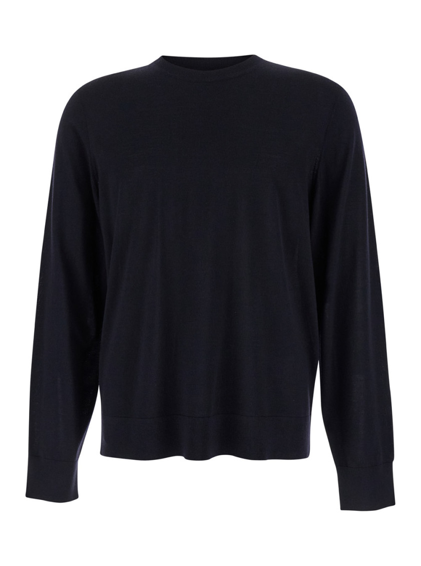 Theory Relaxed Fit Black Wool Sweater With Round Neckline In Blue